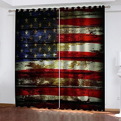 3D Blickdichte Gardinen Vintage Amerikanische Flagge 140 (B) X 160 (H) Cm Undurchsichtige Vorhänge Waschbar Langhaltig Hochwertig Wohnzimmer Schlafzimmer Küche Thermovorhang - Kinderzimme -9V5U-S1T4-3 von Generic