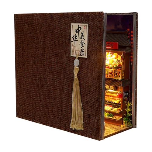 Bücherecke Kit LED-Licht Kreative Holz Puzzle Chinesischen Stil Tischdekoration Holzhandwerk Miniatur-Buchecke Dekorativ für NI von Generic