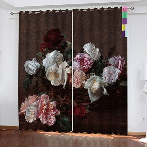 3D Gedruckte Fensterverdunkelung Farbige Blumen 2 Vorhänge Mit Ösen Für Schlafzimmer Wohnzimmer Kinderzimmer, Verdunkelungsvorhänge/Uv-Schutz/Schalldämmung 220(B) X215(H) cm von Generic