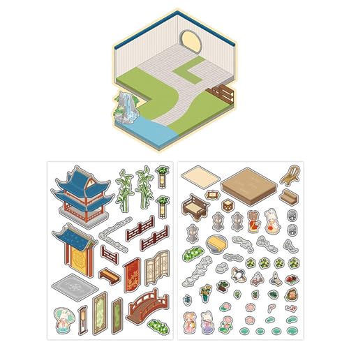 3D Scrapbook Aufkleber, 3D Home Sticker - Cartoon Chinesische Szene Aufkleber, 3D Home Aufkleber | Anti-Stress Scrapbook Aufkleber, Schlafzimmer Aufkleber von Generic