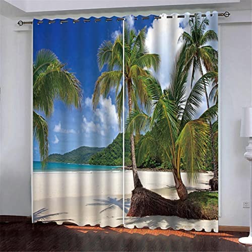 3D Verdunkelungsvorhänge Strandlandschaft Blickdichte Vorhänge Schlafzimmer Wohnzimmer Dekoration Isolierung Lärmschutzvorhänge 300 (B) X 280 (H) cm - Verdunkelungsvorhänge Für Kinder von Generic