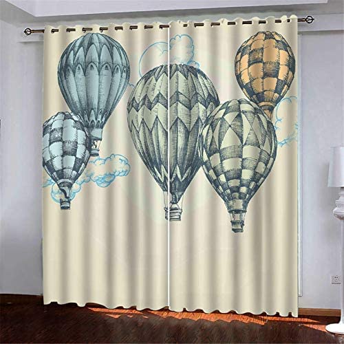 3D Vorhänge Wohnzimmer Blickdicht Gardinen Cartoon-Heißluftballon Verdunkelungsvorhang Kinderzimmer Thermovorhang Fensterdekoration Weich Polyester Vorhänge Für Schlafzimmer 182(B) X214(H) cm von Generic