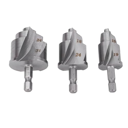 3pcs Hebelbohrerbits für PVC PPR Wasserrohrreparatur, Stufen-Reamer-Bit 15-19 Mm 18-24 Mm 24-31 Mm, Industriegrad 40cr Stahlmaterial mit Ti-Beschichtung, 1/4 Zoll Sechskant Shank von Generic