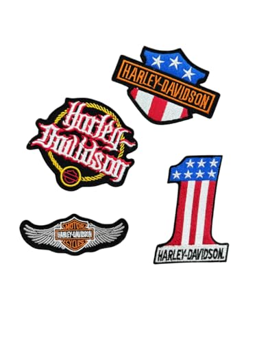 4,5 Set mit 4 Stück bestickten Harley Small Patches Emblem Aufbügeln / Aufnähen für Jacke/Weste Motorrad von Generic