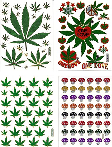 4 Bogen Metallic Glitzer Effekt - Cannabis Weed Gras Sticker Aufkleber Sticker Promotion Kindergeburtstag Dekorieren Hobby Basteln Sammeln selbstklebend und vorgestanzt von Generic