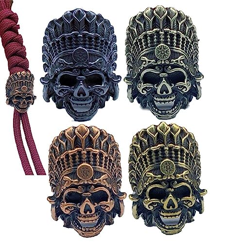 4 Stück Totenkopf-Kopf-Lanyard-Perlen afrikanischer Stammes-Messing gewebte Paracord-Perlen Handarbeit Armband Schlüsselanhänger Charm-Anhänger Zubehör von Generic