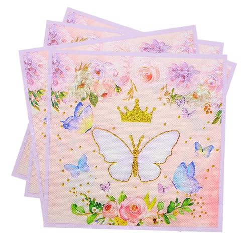 40 Stück Schmetterling Party Servietten,Rosa Servietten Schmetterling Blume, Servietten Geburtstag Mädchen, Papierservietten Sommer Frühling für Mädchengeburtstag Party Tischdeko,33 x 33cm von Generic