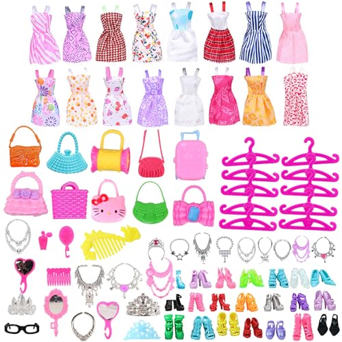 49 Stück Puppenkleidungs Kompatibel mit Babrie Kleidung for Girl Puppen, Einschließlich 16 Kleid aufhängen 10 Paar Schuhe 23 Zubehör für 11,5 Zoll Mädchen Puppen Doll von Generic