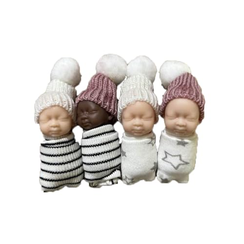 4PC 8 cm Simulation Ornamente Mit Echt Puppe Kleidung Und Hüte Realistische Infant Simulation Modell Kinder Spielzeug RFl404 (White, 12x8x3) von Generic