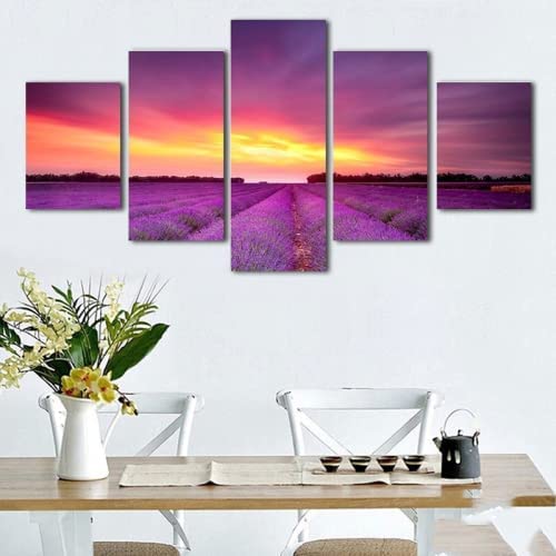 5 Stück Leinwand Wandkunst Schlafzimmer Lavendel Sonnenuntergang Xxl/200 X 100 Cm -Hd-Drucke Modular 5 Bilder Wandkunst Wohnzimmer Home Decoration Poster Moderne Kunstwerke von Generic