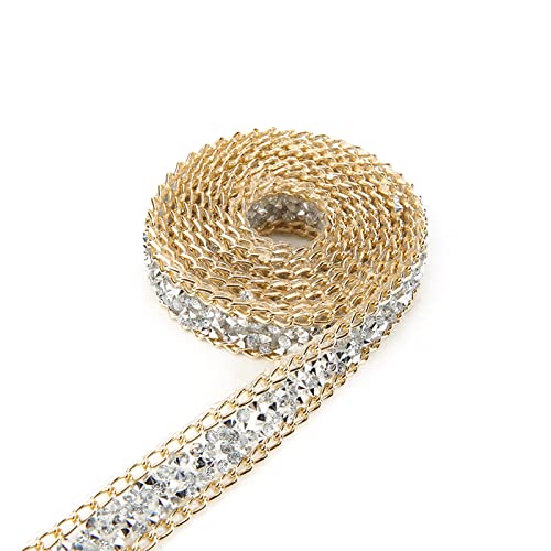 5 Yards Kristall-Strassband, 15 Mm Goldrand, Silberband, Bling-Wickelrolle, Strassband, Dekoration, DIY-Bandaufkleber für Modische Handtaschen, Hochzeitsdekorationen von Generic