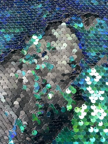 5 mm Meerjungfrau-Wende-Pailletten-Stoff, zweifarbig, Heimdekoration, Vorhänge, Kissenmaterial – 130 cm breit (irisierendes Grün (1 Meter) von Generic