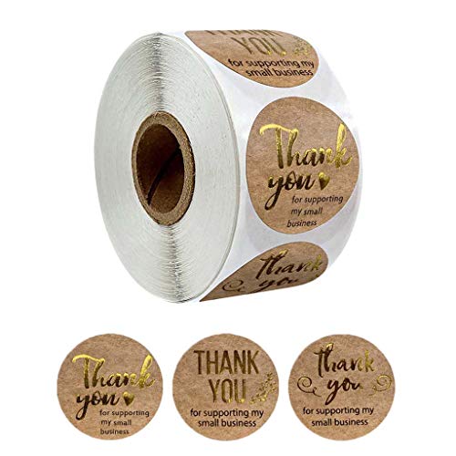 500 Stück/Rolle "Thank You for Supporting My Small Business" Kraft-Aufkleber mit Goldfolie, runde Etiketten von Generic