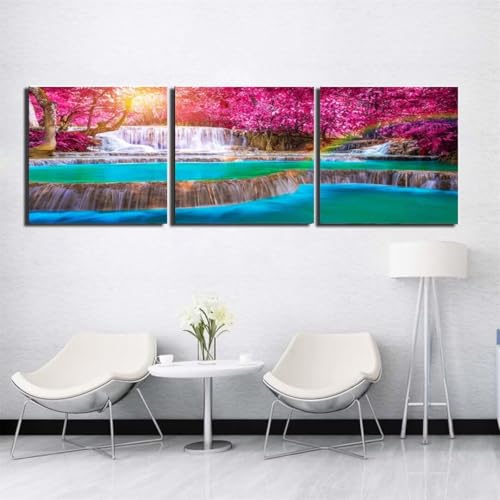 5D Diamant Painting Set,3 Stück Diamond Painting Bilder,DIY Diamant Malerei Kinder Erwachsene Diamond Painting nach Zahlen Diamond Art Kits für Home Wall Décor Blick auf den Wasserfall 50x150cm Y2424 von Generic