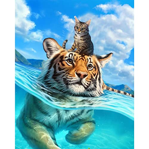 5D Diamond Painting Kits für Erwachsene Kinder, Full Drill Round Number Crystal Strass Art Craft DIY Painting Kits, für Eltern Kind Interaktion Wanddekoration Zuhause(Tiger 30x40cm) von Generic