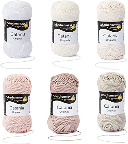 6 Knäuel Schachenmayr Catania Originals Garn, mercerisiertes Amigurumi-Garn, einfaches Häkelgarn, gemischte Farben, 2-Fein (Weiß- und Beige-Mischung) von Generic