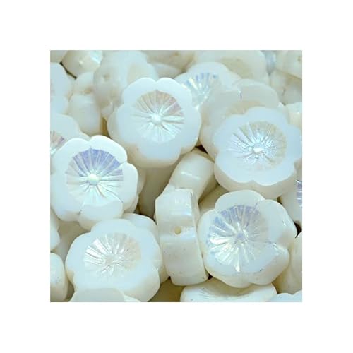 6 stk Tisch geschnitten tschechische Glasperlen Hawaiian Blumen weiß ab, 14 x 14 mm (Table cut Czech glass beads Hawaiian flowers White AB) von Generic