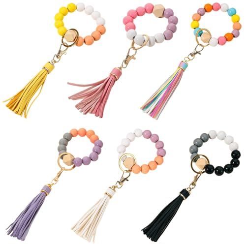 6-teiliges Perlen-Schlüsselanhänger-Set, buntes Holzperlen-Armband mit Quaste, trendiges Auto- und Taschenzubehör, Mehrfarbig, Medium 6-teiliges Perlen-Schlüsselanhänger-Set, buntes Holzperlen-Armband mit Quaste, trendiges Auto- und Taschenzubehör, Mehrfarbig, Medium von Generic