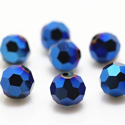 68 Stück 10 mm runde facettierte Kristallperlen bunte Glasperlen für Schmuck, Perlenbedarf, handgefertigtes Handwerk, DIY, Perlen, Armbänder, Halsketten, lose Perlen (glänzendes Blau) von Generic