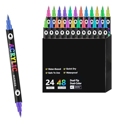 72 Farben Acrylstifte, Filzstifte Set Dual Brush Pen für Erwachsene, Acrylstifte Wasserfest Textilstifte, für Textil, Steine, Holz, Papier, Keramik, DIY (24) von Generic