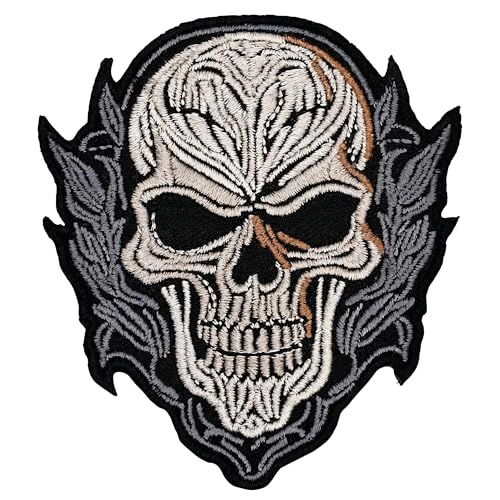 8,9 cm Totenkopf-Aufnäher zum Aufbügeln – Totenkopf Gothic Gothic Punk Rock Halloween Horror Iron On Sew On Patches für Löcher, Jacken, Lederweste Herren – Skelett Motorrad Schädel Patch von Generic