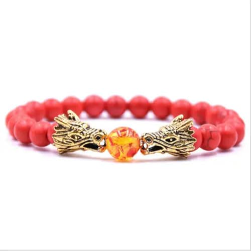 8mm Drachenkopf Lava Howlith Stein Perle Gebet Mala Diffusor Armbänder-2 Gold Drachen-rot Stein von Generic