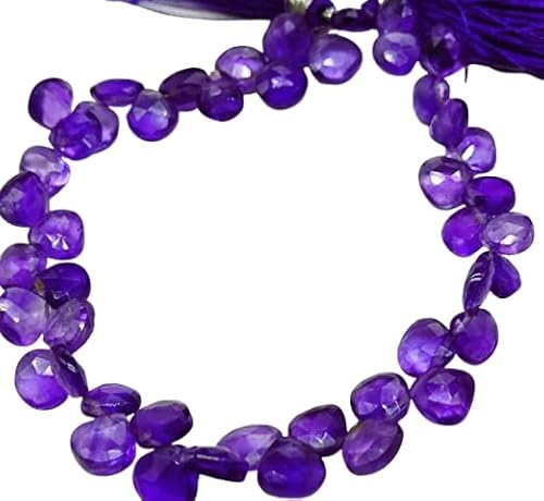 AA+ natürlicher violetter Amethyst, 1-reihig, herzförmige Perlen, Edelsteinqualität, Mikro-Stein, Edelsteine, 22,9 cm langer Strang, Schmuck, halsloses Armband von Generic