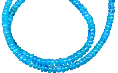 AAA natürliche blaue Feueropal-Edelsteinperlen, glatte Rondelle-Edelsteinperlen, 3–5 mm, blaue Opal-Perlen, 20,3 cm Strang für Schmuckherstellung, Kunst und Handwerk, Geschenk von Generic