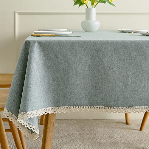 Abwaschbare Pompon-Tischdecke, Baumwolle Leinen Tischdecke, Für Den Innen- Und Außenbereich Geeignet, Leicht Zu Reinigen Und Zu Pflegen (Grey Blue 140x140CM) von Generic