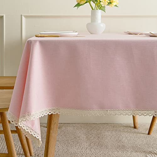 Abwaschbare Pompon-Tischdecke, Baumwolle Leinen Tischdecke, Für Den Innen- Und Außenbereich Geeignet, Leicht Zu Reinigen Und Zu Pflegen (Pink 120x180CM) von Generic