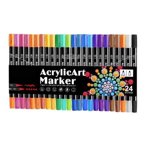 Acryl-Marker-Set, Acryl-Pinselmarker,Acrylmalstifte mit Pinselspitze und Punktspitze - Kreative Stoffmarker, farbige Acrylmarker für Felsmalerei, Holz, Leinwand, Stein, Glas, Keramik von Generic