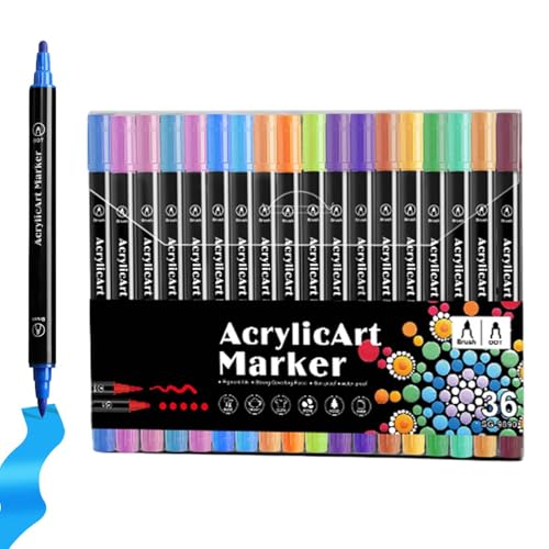 Acryl-Marker-Set, Acryl-Pinselmarker | Acrylmalstifte mit Pinselspitze und Punktspitze | Kreative Stoffmarker, farbige Acrylmarker für Felsmalerei, Holz, Leinwand, Stein, Glas, Keramik von Generic