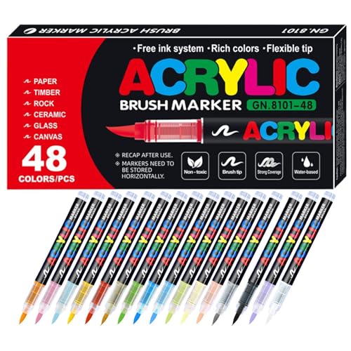 Acrylfarbenmarkierungen, wasserdichte Acrylmarker - Sonnenresistenter Malerei Kunststift - 48 Farben wasserdichte weiche Tipps Acrylfarben, Kunsthandwerk machen Kunstversorgungen von Generic