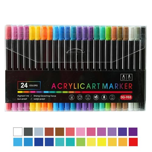 Acryllack-Marker, Acryl-Marker - Doppelkopf-Marker Acrylstifte, Schreibwaren-Kunstbedarf in 24/36 Farben, Zeichenmarker für Felsen, Glas, ce von Generic