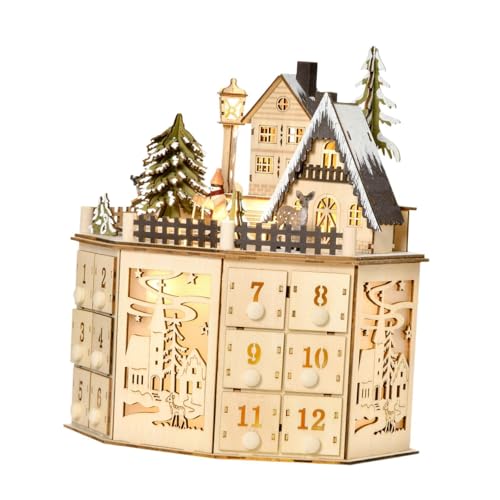 Adventskalender aus Holz, LED-Heimdekoration, traditionell mit 24 Schubladen für Weihnachten von Generic