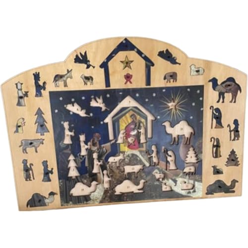 Adventskalender der Krippenszene - Adventskalender des Puzzles des Familienspiels, Happy Family Toy Set aus Holz zum Geburtstag von Generic