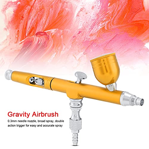 Airbrush, Airbrush Sets Dual Action Gravity Feed Airbrush 0,3 mm Spray Art Farbe für Nail Art, Temporäre Kuchendekoration, Hobbys (YELLOW) von Generic