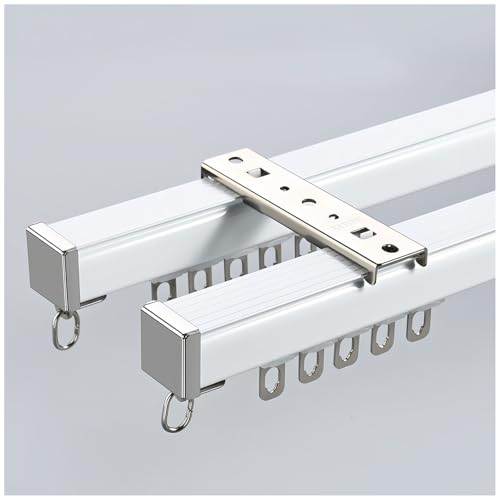 Aluminium Vorhangschiene, Schlafzimmer Doppel-Gardinenschiene-System, Decke/Wand Doppel-Reihen-Schienen, Gardinenstange mit leisen Rollen für Raumtrenner, Büro, Wohnzimmer, Bad(White,1.90m/6.23FT(4*0. von Generic