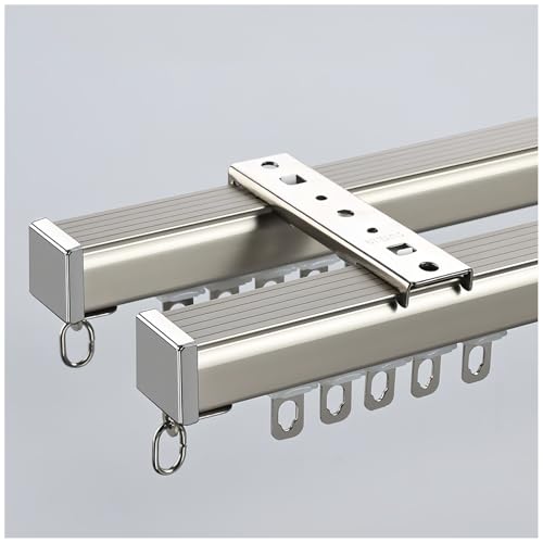 Aluminium Vorhangschiene, Schlafzimmer Doppel-Gardinenschiene-System, Decke/Wand Doppel-Reihen-Schienen, Gardinenstange mit leisen Rollen für Raumtrenner, Büro, Wohnzimmer, Bad(Gray,2.0m/6.56FT(4*1m)) von Generic