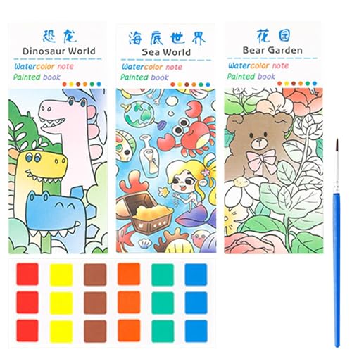 Aquarell-Malbuch, Malbuch | Lustiges farbiges Zeichenbuch - Aquarell-Malbuch für Kinder mit 3 Themen, Cartoon-Aquarell-Papierbuch von Generic