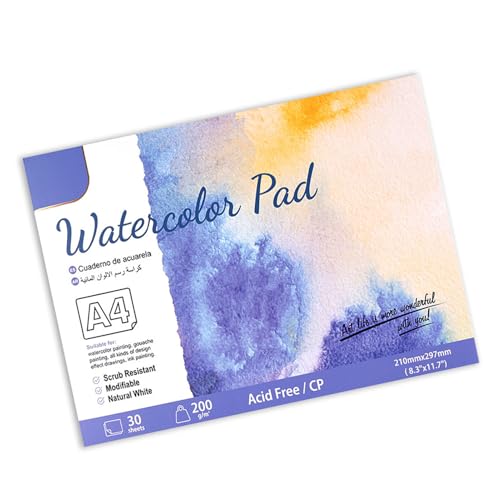 Aquarell-Papierblock, Baumwoll-Zeichenpapier, Mittelgrob, 30 Blatt, 200 G (SC06-A4) von Generic