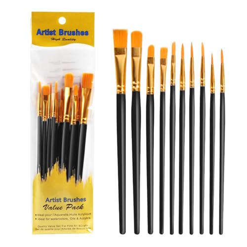 Aquarellpinsel -Pinsel -Set - 10 -teilige Acrylmalerei Pinsel, Künstler Und Anfänger | Premium-Qualität Weiche Borsten, Mehrzweckfeindicke, Bequemer Griff, Langlebiger Und Vielseitiger FO von Generic