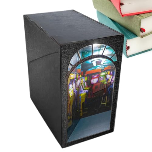 Arcade Book Nook – 3D-Holzpuzzle-Buchecken-Set, klassische Arcade-Buchecke, Vintage-Arcade-Buchnook-Modellbausatz mit LED-Licht, Punk-Video-Arcade-Dekor-Puzzle-Design, Gamer für Sammler, Erwachsene von Generic