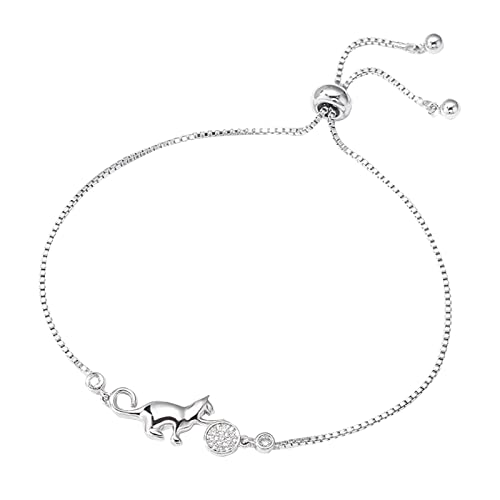 Armbänder Armbändchen für Herren Frauen Sterling Silber Katze und Ball Bettelarmband umarmt glänzend Armband Haustier Katze Armband Kordelzug Design Armband Valentinstag Muttertag (Silver, One Size) von Generic