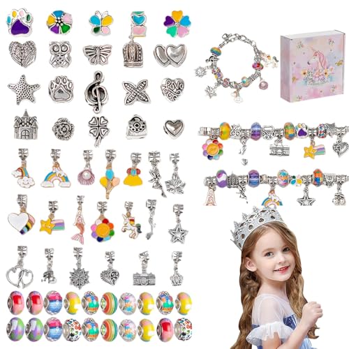 Armband-Herstellungsset für Mädchen, Schmuckherstellungs-Set für Mädchen | Kinderschmuck-Herstellungsset, handgefertigtes Perlenarmband-Set - Charm-Armband-Halsketten-Set, modisches Schmuck-Perlenset von Generic