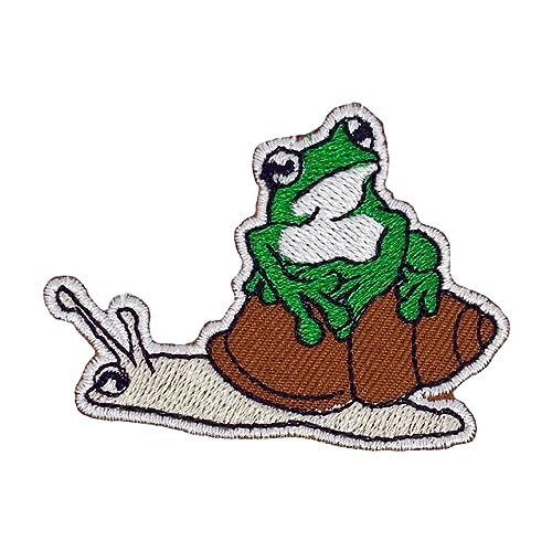 Aufnäher Frosch auf Schnecke, bestickt, zum Aufbügeln, für Jeans, Kleidung, Mützen, Rucksack, Hüte von Generic