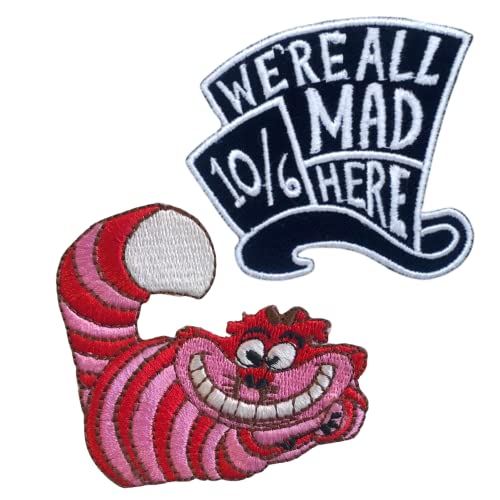 Aufnäher mit Aufschrift "We are all mad here", niedliche Katzen-Dekoration, lustige Jeansjacke, Kleidung, zum Aufbügeln, bestickt, Applikation von Generic