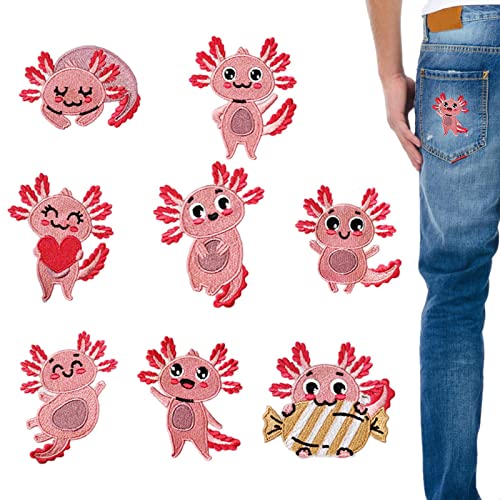 Aufnäher zum Aufbügeln mit Tiermotiven | bestickte Axolotl-Flicken für Jeans | niedlicher mexikanischer Salamander zum Aufnähen auf Reparatur bestickter Patch lustige Tiere Kidcore Ästhetisch von Generic