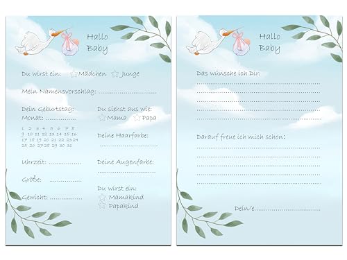 Babyparty Ratespiel 25 Karten zum Ausfüllen (DIN A6/ Beidseitig Bedruckt)- Tippkarten für Jungen und Mädchen- Ratespiel Schwangerschaft- Geschenk werdende Mama– Qualitativ hochwertig (Papier 400g/m²) von Generic