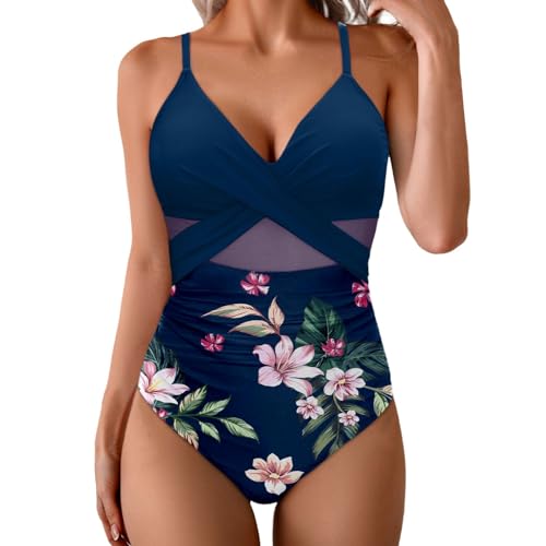 Badeanzug, Damen, Netzstoff, transparent, V-Ausschnitt, gerüscht, Push-up, Vintage, gepolsterte Träger, Surfanzug mit integriertem BH Badeanzug, Damen, Netzstoff, transparent, V-Ausschnitt, gerüscht, Push-up, Vintage, gepolsterte Träger, Surfanzug mit integriertem BH von Generic